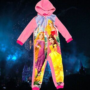 Disney Princess Zip-Up Plush Pajama Hoodie Starring Rapunzel, Aurora & Belle 5T